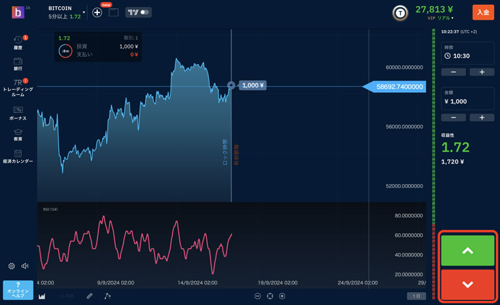 仮想通貨トレード 上下ボタン